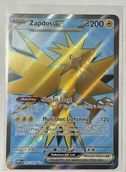 Zapdos EX 192/165 Full Art Ultra Rare Pokemon Scarlet & Violet 151 English TCG - Image 1