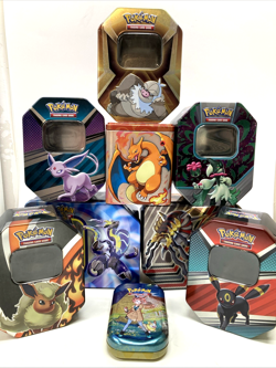 Pokemon Trading Card Tins Lot Of 9 EMPTY Mixed Designs and Shapes - Image 1