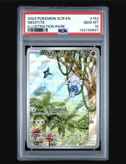 2024 POKEMON SCR EN-STELLAR CROWN ILLUSTRATION RARE #153 MEDITITE PSA 10 - Image 1