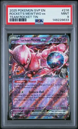 2025 POKEMON SVP EN-SV BLACK STAR PROMO #216 TEAM ROCKET'S MEWTWO EX PSA 9 - Image 1