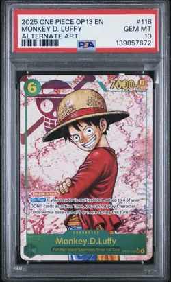 2025 ONE PIECE OP13-CARRYING ON HIS WILL ALTERNATE ART MONKEY D. LUFFY PSA 10 - Image 1