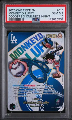 2025 One Piece Promos Monkey D. Luffy Dodgers X One Piece Night PSA 10 GEM MINT - Image 1