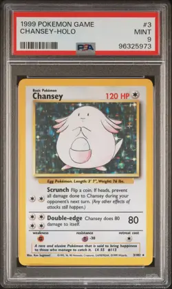1999 POKEMON BASE SET UNLIMITED #3 CHANSEY-HOLO PSA 9 - Image 1