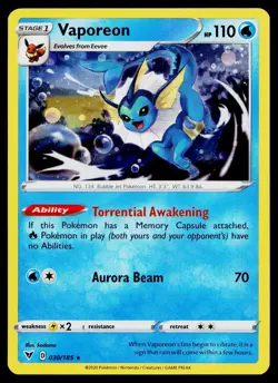 Vaporeon 030/185 Cosmo Holo Promo Pokemon Near Mint - Image 1