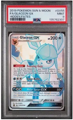 2019 POKEMON HIDDEN FATES GLACEON GX FULL ART SV55/SV94 PSA 9 - Image 1