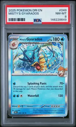 2025 POKEMON DRI EN-DESTINED RIVALS #049 MISTY'S GYARADOS PSA 8 - Image 1