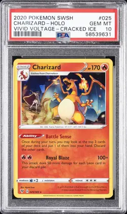 2020 POKEMON SWORD & SHIELD VIVID VOLTAGE CRACKED ICE #025 CHARIZARD-HOLO PSA 10 - Image 1