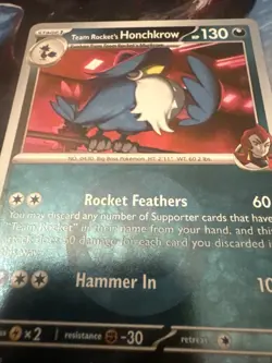 Pokemon Team Rocket's Honchkrow (Energy Symbol Pattern) #127/217 tcg NM - Image 2