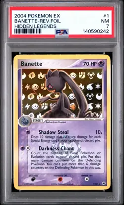 2004 POKEMON EX HIDDEN LEGENDS #1 BANETTE-REVERSE FOIL PSA 7 - Image 1