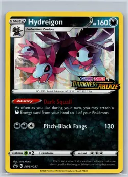 Hydreigon (Prerelease) SWSH037 Holo Promo Sword & Shield Promo Pokemon Holo NM - Image 1