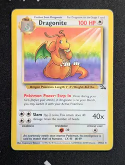 Dragonite 19/62 Fossil Pokemon HP Unlimited DAMAGE - Image 1