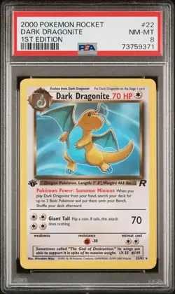 Pokemon TCG Dark Dragonite 1st Edition Team Rocket 2000 #22 PSA 8 NM-MT - Image 1