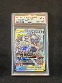 Pokemon Cosmic Eclipse Blastoise and Piplup GX 38/236 Graded PSA 9 - Image 1