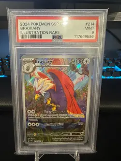 2024 POKEMON SSP EN-SURGING SPARKS ILLUSTRATION RARE #214 BRAVIARY PSA 9 - Image 1