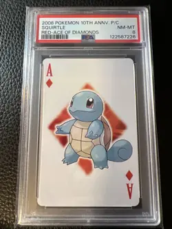 2006 POKEMON PLAYING CARD SQUIRTLE RED ACE DIAMONDS 10TH ANNIVERSARY PSA 8 - Image 1
