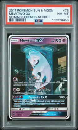 2017 POKEMON SUN & MOON SHINING LEGENDS SECRET #78 MEWTWO GX PSA 8 - Image 1