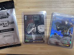 2015 Weiss Schwarz Attack on Titan Mikasa Signature SP Cart 2x Promo Packs - Image 2