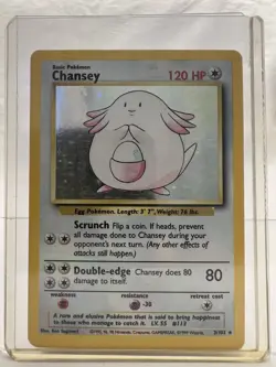 Pokemon TCG Base Set Chansey Holo 3/102 1999 English Vintage Card - Image 3