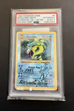 1999 Pokemon Gyarados HL - 1st Edition Authentic Auto Mitsuhiro Arita Sketch PSA - Image 1