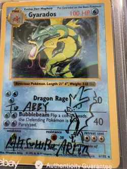 1999 Pokemon Gyarados HL - 1st Edition Authentic Auto Mitsuhiro Arita Sketch PSA - Image 2