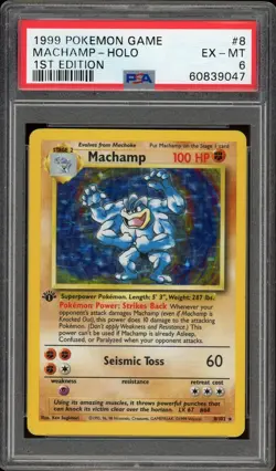 1999 Pokemon Base Set MACHAMP 1st Edition HOLO RARE 8/102 PSA 6 EX-MT - Image 1