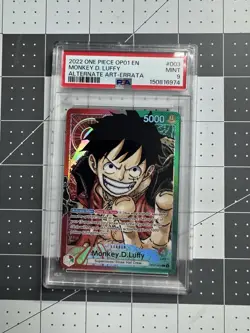 ONE PIECE OP01 #003 MONKEY D LUFFY LEADER ERRATA ALT ART ENGLISH PSA MINT 9 - Image 1