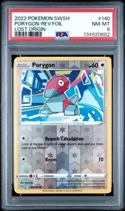 2022 Pokemon Lost Origin Porygon REVERSE FOIL 140/196 PSA 8 NM-MT - Image 1
