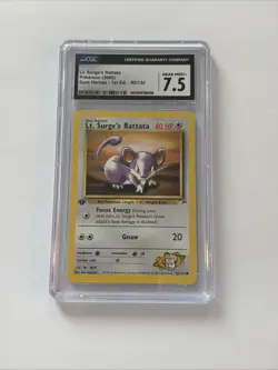 2000 Pokemon Gym Heroes 1st Edition Lt. Surge's Rattata 82/132 CGC Near Mint 7.5 - Image 1
