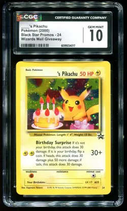 CGC 10 Birthday Pikachu Holo Black Star Promo 2000 Pokemon Card #24 - Image 1