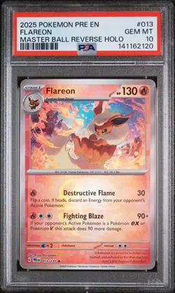 2025 POKEMON PRE EN-PRISMATIC EVOLUTIONS MASTER BALL REVERSE HOLO FLAREON PSA 10 - Image 1