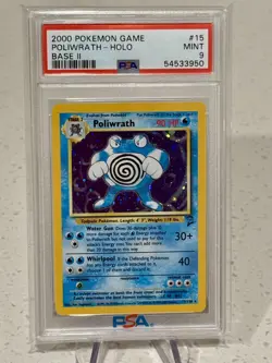 2000 Pokemon Poliwrath 15/130 Base Set 2 Rare Holo PSA 9 MINT SWIRL - Image 3