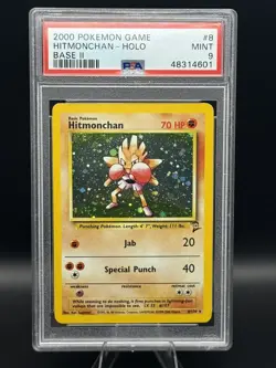 2000 Pokemon Base Set 2 #8 Hitmonchan Rare Holo PSA 9 Mint - Image 1