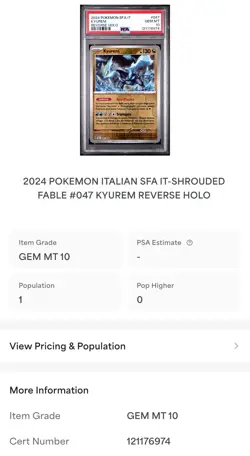 2024 POKEMON SFA ITALIAN IT 1/1 SHROUDED FABLE #047 Kyurem REV HOLO PSA 10 Pop 1 - Image 3