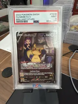 2022 POKEMON SWORD & SHIELD BRILLIANT STARS #TG16 FULL ART/MIMIKYU V PSA 9 - Image 1