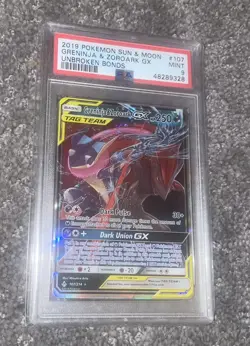 GRENINJA & ZOROARK GX 2019 POKEMON UNBROKEN BONDS RARE 107/214 PSA 9 - Image 2