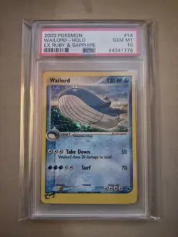 Pokemon Wailord 2003 EX Ruby & Sapphire Holo Rare 14/109 PSA 10 - Image 1