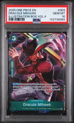 2025 ONE PIECE PROMOS ILLUSTRATION BOX VOL.4 #003 DRACULE MIHAWK PSA 10 - Image 1