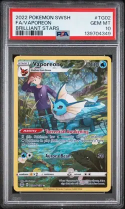 Vaporeon Full Art Brilliant Stars TG02 PSA 10 Pokemon Card GEM MT - Image 1