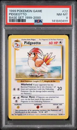 1999 POKEMON GAME #22 PIDGEOTTO BASE SET 1999-2000 4TH PRINT PSA 8 - Image 1