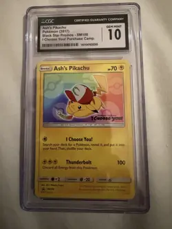 2017 POKEMON Ash's Pikachu SM108 Black Star Promo I Choose You! CGC GEM MINT 10 - Image 1