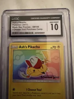 2017 POKEMON Ash's Pikachu SM108 Black Star Promo I Choose You! CGC GEM MINT 10 - Image 3