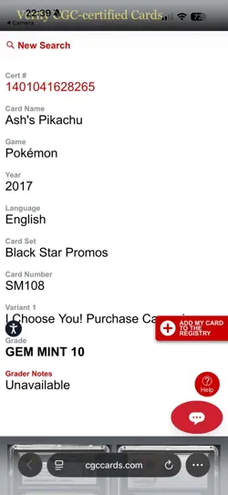 2017 POKEMON Ash's Pikachu SM108 Black Star Promo I Choose You! CGC GEM MINT 10 - Image 4