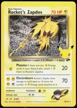 Rocket's Zapdos 15/132 holo Celebrations: Classic Collection Pokemon Holo NM - Image 1