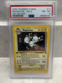 1999 Pokemon Fossil 1st Edition Magneton Holo #11 WOTC, PSA 8 TCG Slab UK Seller - Image 1