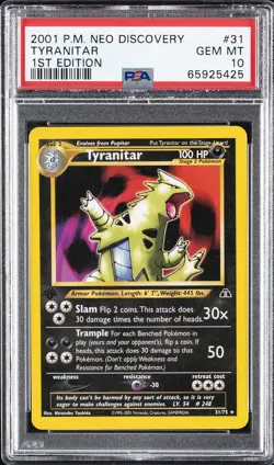 2001 POKEMON NEO DISCOVERY 1ST EDITION #31 TYRANITAR PSA 10 - Image 1