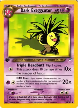 Pokemon TCG Dark Exeggcutor Neo Destiny 33/105 Uncommon 1st Edition LP - Image 1