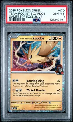 TEAM ROCKET'S ZAPDOS 2025 POKEMON DRI EN #070 GAMESTOP EXCLUSIVE PSA 10 - Image 1
