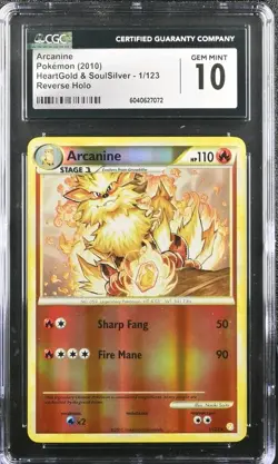 POP 1 Pokemon Arcanine 1/123 HeartGold & Soulsilver Reverse Holo CGC 10 GEM MINT - Image 1