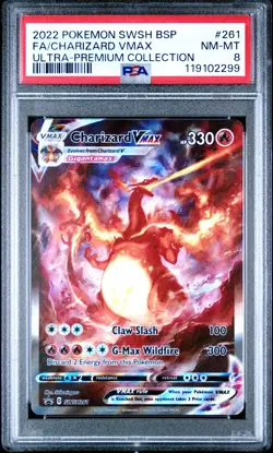 2022 POKEMON SWSH BLACK STAR PROMO #261 FULL ART/CHARIZARD VMAX PSA 8 - Image 1