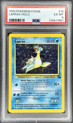 1999 Pokemon Fossil Lapras Holo Rare #10/62 (PSA 6) - Image 1